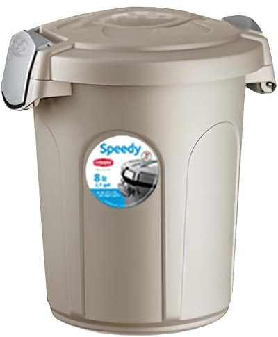 Home Centre Indoor Outdoor Clip On Locking Lid Beige 8 Litre Plastic Waterproof Waste Bin Garden Garage Office Kitchen Home Suitable Dustbin Sturdy Heavy Duty Rubbish Recycle Sortation