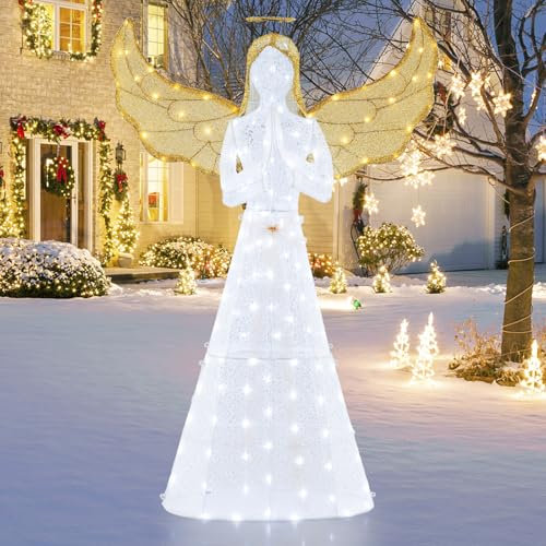 COSTWAY julfigur, ängel med varmvit LED-lampa, juldekoration, juldekoration, julängel för utomhus- och inomhusbruk