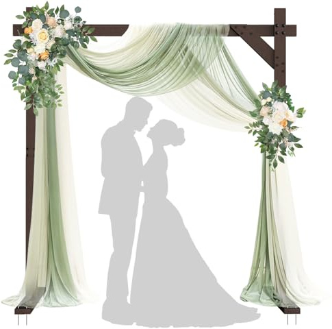 PlusFive Wedding Arch 2.28 m, Square Wood Wedding Backdrop Stand, Garden Arbor, Big Wooden Wedding Arch Frame for Proposal Wedding Birthday Valentine's Day Outdoor Indoor Garden Decor, Rustic Boho