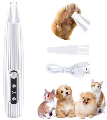 GlauStalos Haustierhaarschneider mit LED-Licht, 500mAh Wiederaufladbarer Pfotentrimmer für Hunde, Kabellos Leise Hund Pfoten Trimmer, Haustier Rasierer für Pfoten, Augen, Ohren, Gesicht, Körp