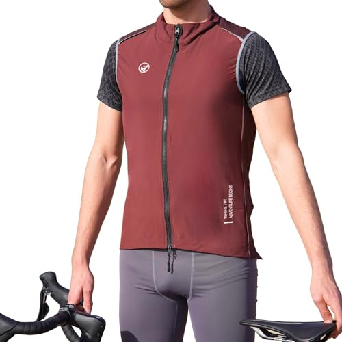 IMPALAPRO Gilet Antivento Ciclismo Uomo – Gilet Bici Uomo Leggero e Traspirante con Tasche e Dettagli Riflettenti (XL, Regular, Bordeaux)