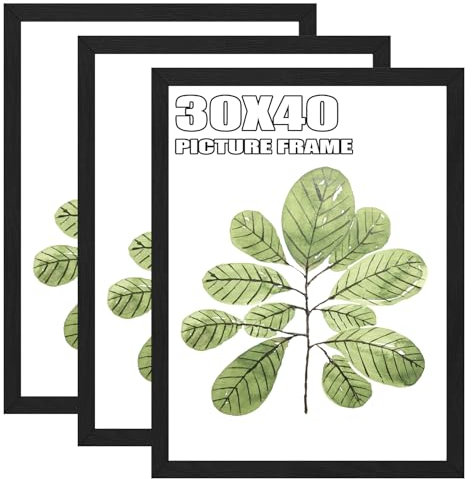 Hiyzaun 30x40cm Picture Frame, Pack of 3 Black Photo Frames 16x12 with Wood Grain, Elegant 40x30cm Poster Frames, Wall Mounted