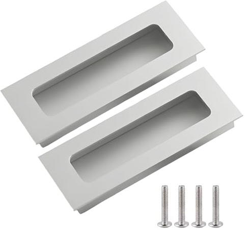 Jicyor Poignée à Encastrer 2 Pièces Noir Carré Poignée Cachée avec Vis Accessoires Alliage d'aluminium Brossé pour Porte Coulissante Armoire Placard Tiroir Poignée (Encastré blanc mat)