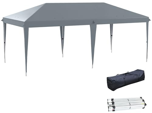Outsunny Carpa Plegable Gazebo 6x3 m Cenador Plegable con Altura Ajustable en 3 Niveles Toldo Anti-UV y Bolsa de Transporte para Camping Fiestas Gris Claro