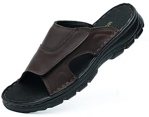 MGGMOKAY Sandalia de piel para hombre Pantuflas de verano para interior y exterior con correa ajustable,Marrón,42