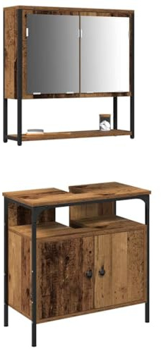 vidaXL Set di mobili per Il Bagno 2 PCS Marrone Legno Multistrato, Armadietto da Bagno Moderno, mensole utili, Montato a Parete, soluzioni salvaspazio per spazi ordinati