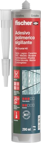 Fischer KD Crystal 40 Adesivo Sigillante Trasparente Cristallino con Antimuffa, Polimerico, Colla per Legno, Vetro Ceramica, Plastica, Metallo, Muratura, Marmo, Granito, Pietra Naturale, 577129