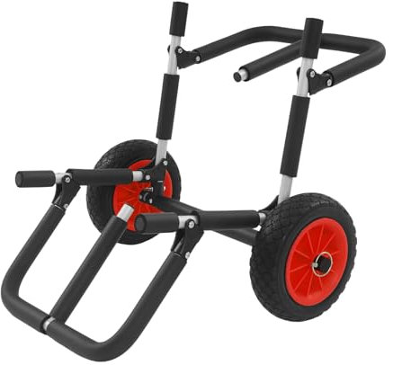 soudesileim SUP Transportwagen mit 2 Räder, Schutzhüllen, Elastischer Gurt, Kajakwagen für 2 Kajaks oder Surfbretter, Tragfähigkeit 80kg, SUP Trolley, Kajak Transportwagen (Schwarz, Rot)