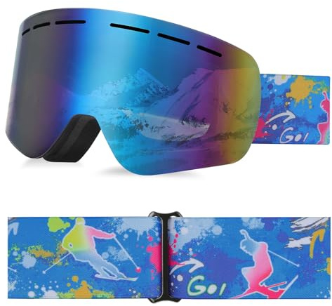 YooxArmor OTG Kids Ski Goggles,Anti fog Skiing Snowboard Goggles with Double Lenses for Children 6-14 Years,100% UV 400 Protection for Boys Girls,Helmet Compatible