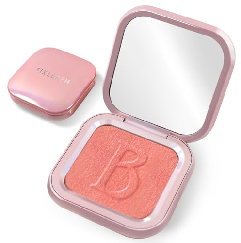 Fixleren Rubor de melocotón, colorete en polvo para modelado individual de larga duración, fácil de mezclar y construir, mejillas luminosas. (Peach-1)