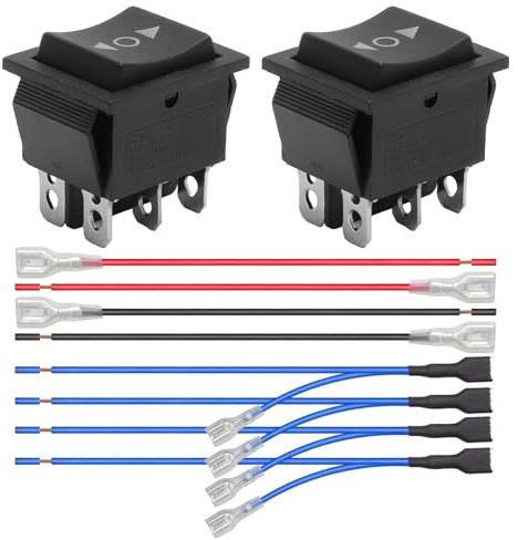 2 pezzi interruttori a levetta 12V 16A DPDT (ON)-OFF-(ON) – Interruttore a 6 poli con cavo per inversione di polarità – Interruttore a bilanciere a 3 posizioni per controllo motore DC auto barca