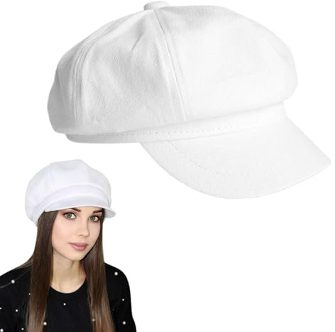 Kvinnor Bagare Pojke Hatt, Toppad Basker Med Brätte Damer, Newsboykeps Damer, Baker Boy Mössa Vinterkeps, Sommarkeps Med Skärm, Foder Höst Sommar Vår, Justerbar Platt Keps Enfärgad, skärm Vå - vit