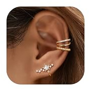Dochais 3 Pièces Ear Cuff Or pour Femme Faux Piercing Oreille Boucle Oreille Sans Trou Manchette Oreille Femme Réglables Non Piercing Cartilage Clip Helix Boucles d'Oreilles pour Femmes E