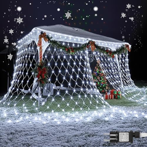 PLODAXE Rete luminosa per esterni, 6 x 4 m, 660 LED, rete con timer, 8 modalità di archiviazione, IP44, rete luminosa per cespugli, giardino, balcone, finestra, matrimonio, decorazione natalizia