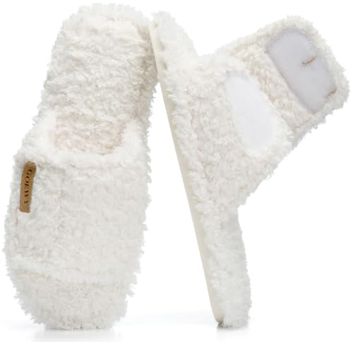 GOEWY Adjustable Open-Toe Women's Slippers,Cozy House Slippers with Memory Foam Indoor Outdoor Non-Slip Cute Ladies Shoes Sandals Gifts for Women Her Mom Bridesmaid White
