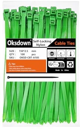 Oksdown 100 Pack Green Plastic Cable Ties 150mm×2.5mm Small Nylon Premium Self Locking 6 inch/15 cm Long Zip Tie Wraps