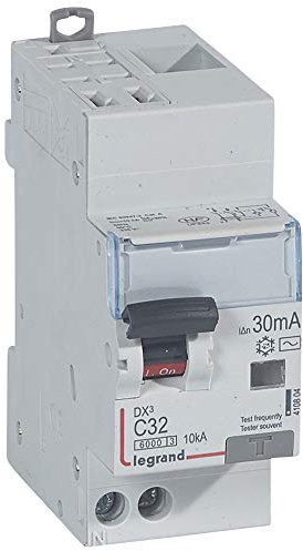 Legrand 410804 Disjoncteur différentiel monobloc DX³6000 10kA arrivée haute automatique départ bas vis, U+N 230V, 32A typeAC, 30mA