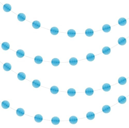 Vibrant Powder Blue Paper Honeycomb Ball Garland (2 Meters) 1 Piece - Elegant Party Decoration for Events and Celebrations, 7'