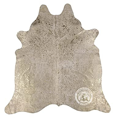 Sunshine Cowhides 100% Genuine Metallic Gold On Off White Cowhide Rug - Modern Style Animal Skin Rug & Floor Carpet for Living Room, Bedroom, Kitchen & More - Extra Large (6x7-8 Ft.)