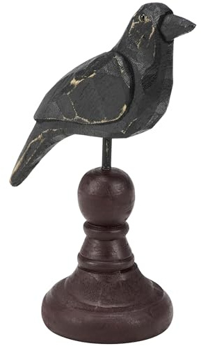 Primitives by Kathy Figurine - Weathered Rustic Crow On Spindle, Burgundy/Black
