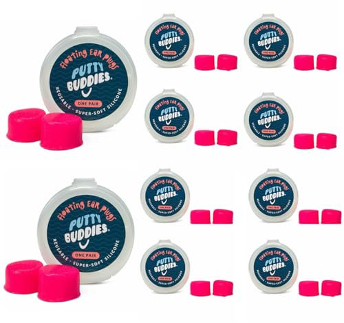 Putty Buddies Stecker Schwimmen zum Schwimmen und Baden (erfunden von einem Arzt) halten Wasser außerhalb (10 Paare) Hot pink