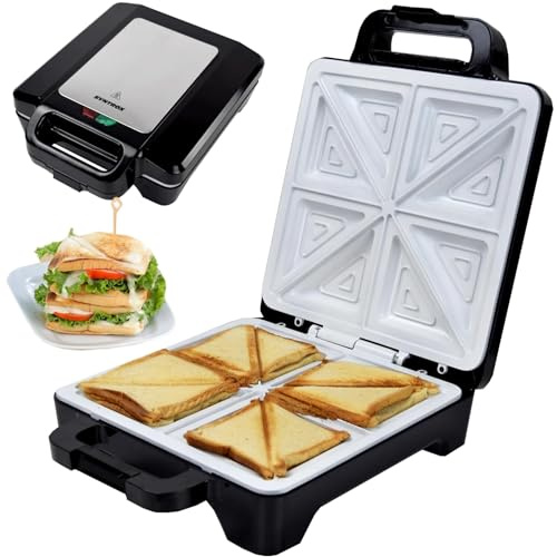Syntrox Germany Kitchen Chef Keramik-Sandwichmaker XLC Drizle, 1.600 W, 28,7 × 28 cm Platten, Thermostat, Antihaft, Edelstahl-Dekor, vertikale Aufbewahrung, Verriegelung, 100°-Öffnung