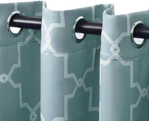 Superior Imperial Trellis Quality Soft, Insulated, Thermal, Woven Blackout Grommet Printed Curtain Panel Pair (Set Of 2) 52 x 84 - Teal