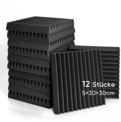 Fstop Labs 12 Stücke Schallabsorber, 3D Hochdichte Akustikschaumstoff, Hall-Echo-Fliesen reduzieren, für Wand, Tonstudio, Arbeitszimmer, Aufnahmestudios, Büro, 30 x 30 x 5 cm