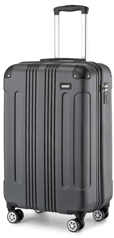 Kono Cabin Suitcase ABS Lightweight Hard Shell Carry on Luggage (Grey) | 55x35x20cm Cabin Size, 39L Hand Luggage, 4 Spinner Wheels, Water Resistant, Reinforced Corner Protectors
