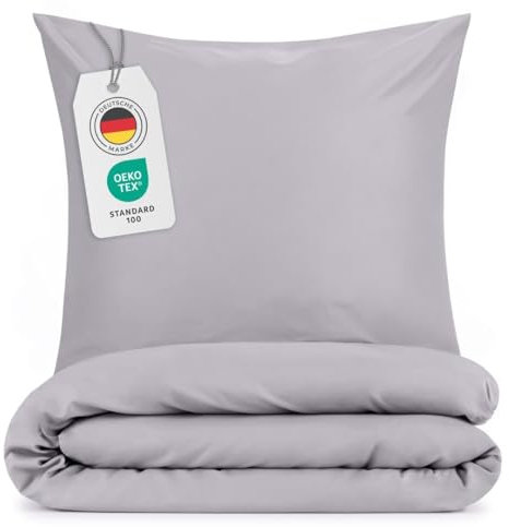 Blumtal Bettwäsche 140x200cm + 40x80cm Kopfkissenbezug - Oeko-TEX zert. Mikrofaser Bettwäsche Set - Mikrofaser Bettbezug bis 95 °C - Deckenbezug + Kissenbezug 2-teilig - Sommerbettwäsche Grau