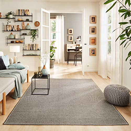 Steffensmeier Handweb Teppich Ettal | Wolle (Schurwolle) gewalkt, Anthrazit, handgewebt, Größe: 140x200 cm Wohnzimmer und Schlafzimmer