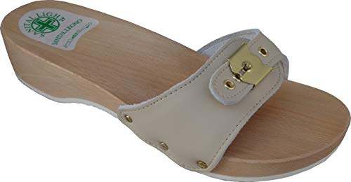 Sanital Light - Zoccolo in Legno Art. 100 - Tomaia Pelle Beige - 41