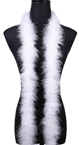 Boa de plumas blancas de marabú esponjoso de 20g，aprox. 180 cm,para manualidades, bodas, fiestas, decoración de árboles de Navidad，carnaval, fiesta temática