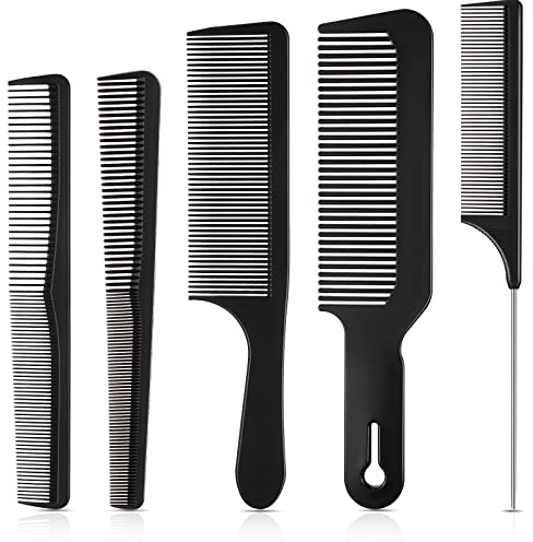 Patelai 5 Pieces Hair Cutting Comb Set, Carbon Fiber Barber Comb Hair Styling Combs Fine Teeth Anti Static Heat Resistant Hairdressing Tapered Comb for Men Women