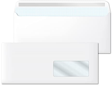 Ofituria Lot de 50 enveloppes en papier blanc américain DL (115 x 225 mm) avec fenêtre droite pour lettres, 90 g/m², fermeture autocollante