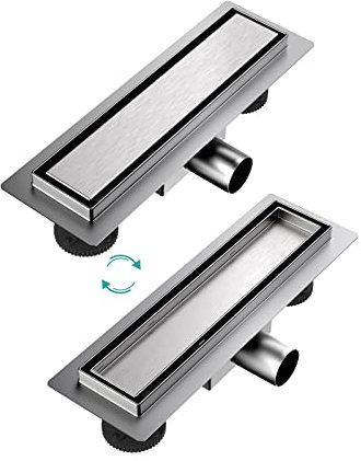 EMKE Duschrinne 30cm Edelstahl Befliesbar Komplettset Bodenablauf Dusche Siphon mit Geruchsstop und Haarsieb Randablauf, Duschablauf Ablaufrinne Dusche Doppelseitige Duschabfluss für Badezimmer