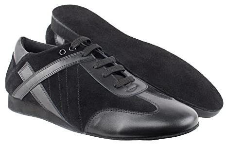 Very Fine Mens Icarus Practice Dance Sneakers for Ballroom Latin Bachata Salsa, Black Leather and Suede M 9.5