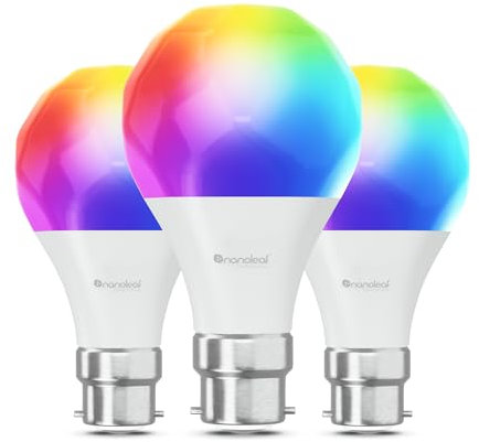 Nanoleaf Matter Essentials Glühbirne, 3 Smarten RGBW B22 LED Lampen - Matter über Thread, Bluetooth 16 Mio. Farben LED Lampen, Bildschirm Sync, Funktioniert mit Google Home Apple, Deko und Gaming