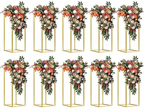 Fitous 10 pcs 15.75 inch/40cm Flower Stand Wedding Centerpieces for Table Metal Vase Column Geometric Centerpiece Stands,Rectangular Flower Display Rack for Wedding, Party Decoration