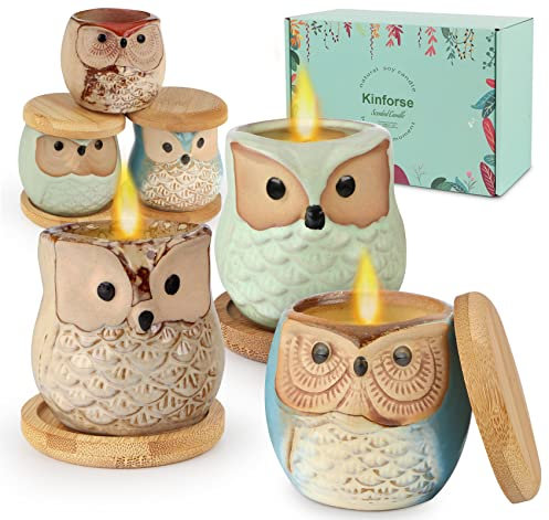 Kinforse Candele Profumate Artigianali con Design Gufi - Regalo Donna Compleanno Elegante, Confezione da 6 Pezzi in Scatola Decorata - Idea Regalo Perfetta per Lei (Citronella)