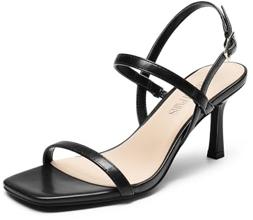 DREAM PAIRS Womens Slingback Heels Square Open Toe Strappy Sandals Ankle Strap High Heeled Dressy Shoes,Size 6.5,BLACK,SDHS2452W