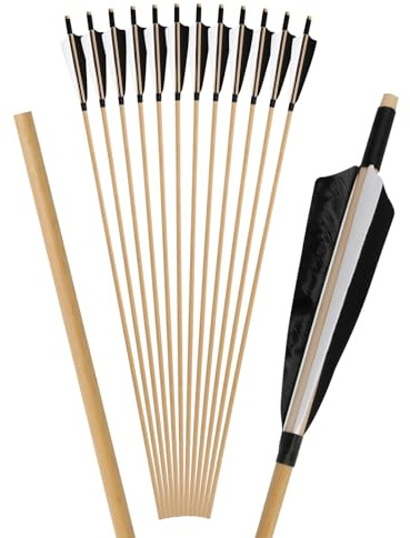 Flèche en Bois en Plume de Dinde 6/12Pcs 5 inch Shields Turkey Feather Diamètre 8mm Flèche d'entraînement pour la Chasse (6, Noir)