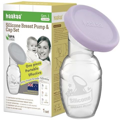 haakaa Manuell bröstpump amningspump med mat silikonlock (lavendel) 100 ml (4 oz)