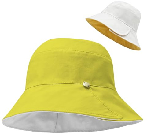 Rayson Sombrero de Pescador Unisex ala Ancha Borde Redondo Sombreros Sol de Plegables para Hombres Mujeres Plegables Senderismo Camping,Amarillo