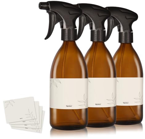 Oputec Lot de 4 flacons pulvérisateurs vides en verre de 500 ml à remplir + étiquettes – Vaporisateur d'eau vide pour plantes, fleurs, détergents