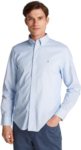 Tommy Hilfiger Chemise Homme Flex Poplin Fake Solid Regular Fit, Bleu (Optic White Prt), XL