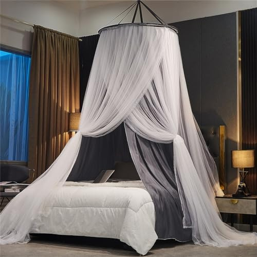 ENEN Baldacchino per Letto Bambina Zanzariera Tulle a Cupola Doppio Strato Principessa Tenda, Appendere Decorazione per Cameretta dei Bambini, Lettino, Culla,Tenda da Gioco (Grigio)