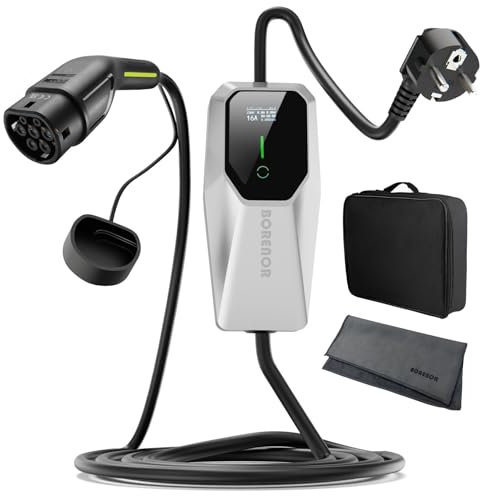 3.5kw EV Ladegerät Typ 2 Schuko für Zuhause Einphasig Elektrofahrzeug, Ladestation Ladekabel 5 M, EV-Ladegerät für Elektroauto & Hybrid, 16A Umschaltbare, Plug-in EV Ladestation Arbeit mit Typ 2