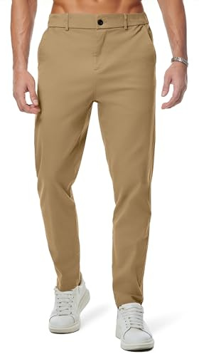 Elegancity Mens Chino Trousers Slim Fit Tapered Leg Dress Pants Cotton Twill Chinos Smart Casual Stretch Pants with Pockets Khaki, 3XL