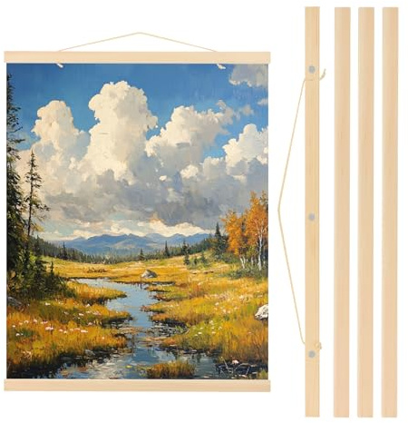 PATIKIL 2Set Magnetic Poster Hanger Frame 24in Picture Hangers,Wood Color | Wooden Magnet Frames Wide Hanging Kit for Photos, Pictures, Artwork, Maps